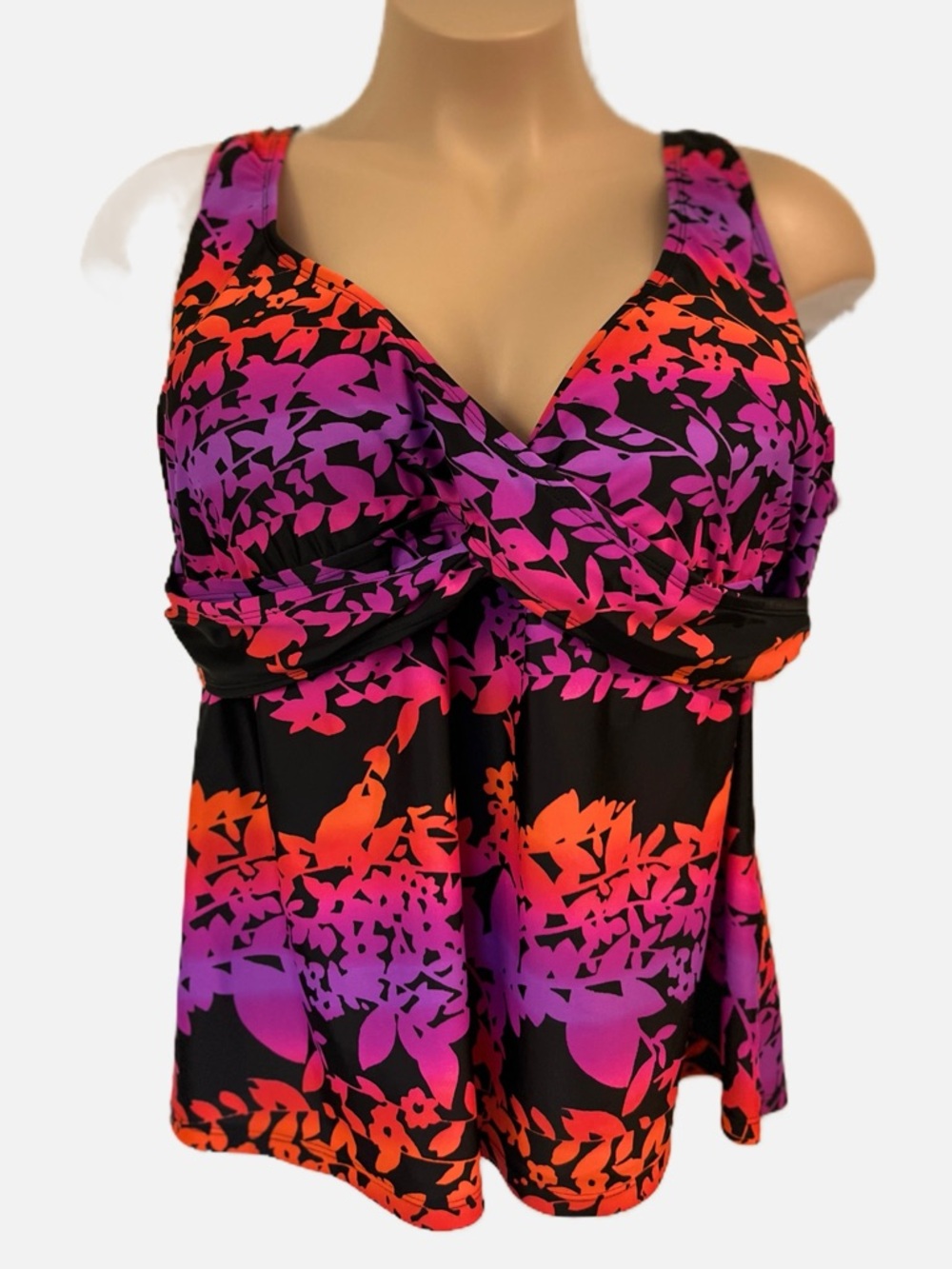 Fashion Bug Women’s Swimsuit Bathing Suit Floral Cross Front Tankini Top 28W